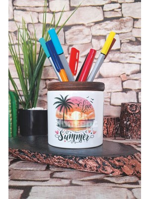Love Summer Sunset Baskılı Seramik Kalemlik Masaüstü Düzenleyici