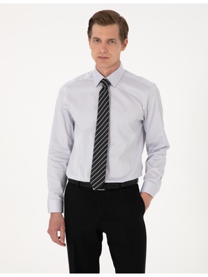 Pierre Cardin Erkek Gri %100 Pamuk Slim Fit Uzun Kollu Basic Gömlek 50305127-VR024