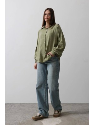 Fy Butik Çizgili Uzun Kol Gömlek - Haki