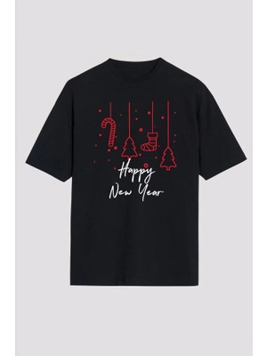 Fy Butik Happy New Year Baskılı T-Shirt - Siyah