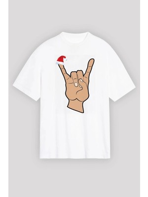 Fy Butik Noel Başlıklı Serçe Parmak T-Shirt - Beyaz
