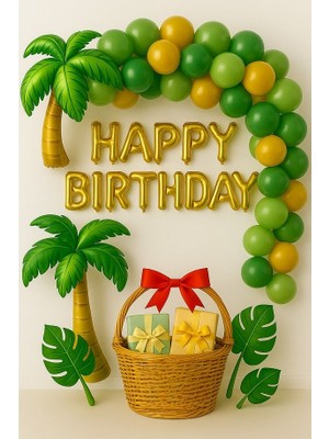 Tropikal Palmiyeli Folyo Balon Süsleme Parti Seti
