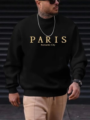 Fy Butik Erkek Uzun Kollu Bisiklet Yaka Paris Yazılı Iki Iplik Bluz