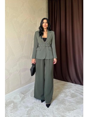 Fy Butik Haki Cep Kapaklı ve Kemerli Ceket