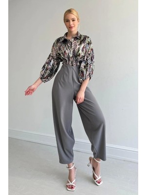 Fy Butik Beli Lastikli Saten Gömlek - Yeşil