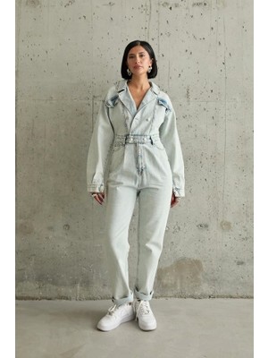 Kar Yıkama Blue Denim Tulum