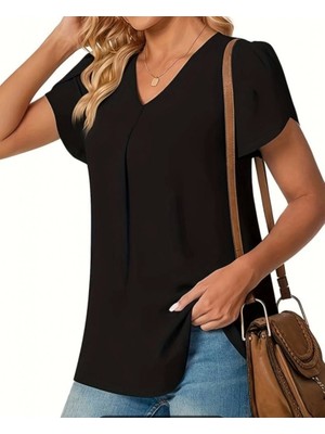 Kısa Kollu V Yaka Sandy Bluz