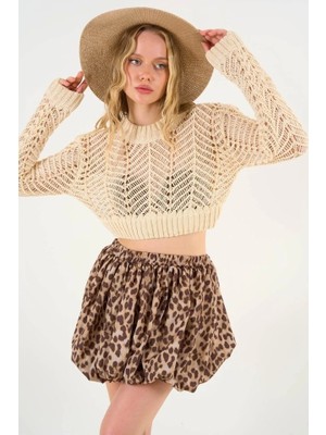 Fy Butik Leopar Balon Etek - Leopar Açık Kahve