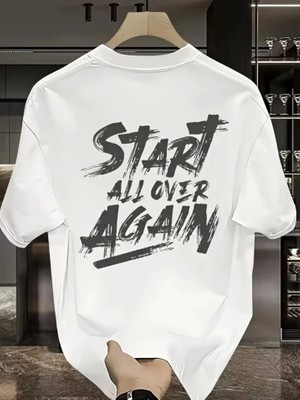 Fy Butik Baskılı Oversize Bisiklet Yaka T-Shirt - Beyaz