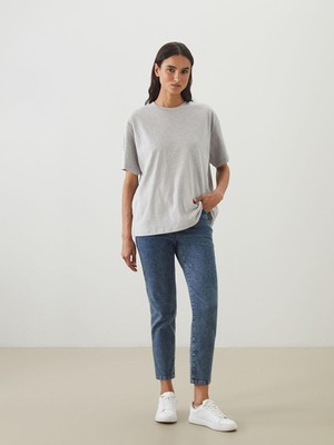 Beli Lastikli Slim Mom Kadın Jean Pantolon  (S5)