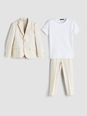 LC Waikiki Keten Karışımlı Erkek Çocuk Takım Elbise (S5) Düz Desenli İnce Kumaşlı 3 Parça