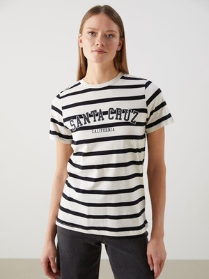 Bisiklet Yaka California Baskılı Kadın Tişört  (S5)