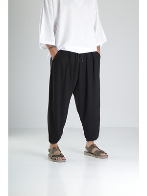 Cocopelli Erkek Siyah Pileli Yarım Şalvar Pantolon COC1987