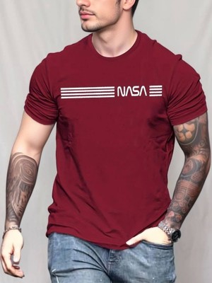 Erkek Kısa Kollu Nasa Baskı Basic Erkek T-Shirt