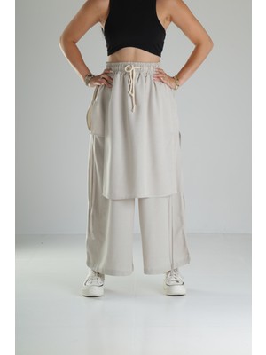 Cocopelli Kadın Bej Oversize Tokyo Tarzı Bol Paça Pantolon COC1276
