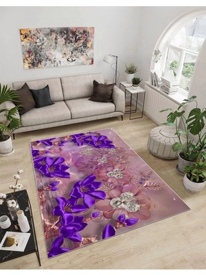 Dijidekor Işıltı Koleksiyonu MODEL273 Süngerli Dijital Baskılı Saçaksız Mutfak Halısı Yolluk