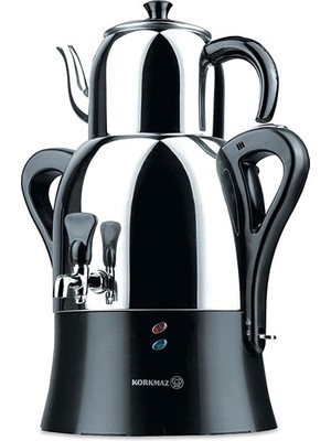 Korkmaz A341 Çaykolik 1.1 lt Üst Demlikli Çelik Çay Makinesi Semaver 2000 Watt Siyah Renk