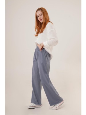 Barış Beauty Bel Lastikli Paça Detaylı Cepli Indigo Pantolon