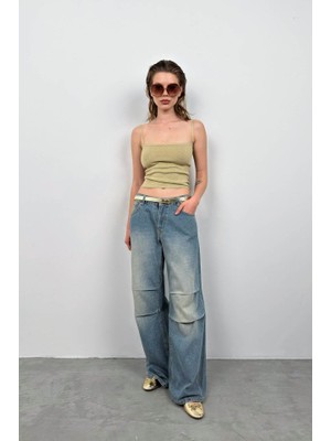 Barış Beauty Askı Detay Parlak Triko Bluz