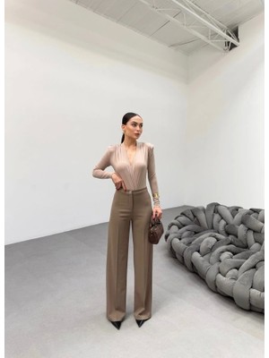 Fy Butik 230 gr Poly Viscose Lycra Metal Düğme Palazzo Pantolon