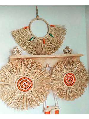 Rafya Boncuklu 3lü Set  Duvar Aksesuar Süsü