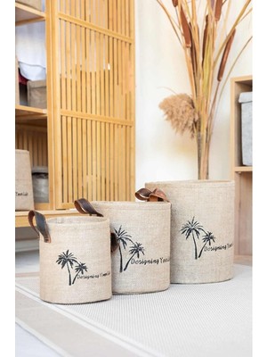 Art Bee 3'lü Set Jüt Dolap İçi Çamaşır Düzenleyici Katlanır Saklama Sepeti Organizer 18x22 cm 23x26 cm 30x32 cm