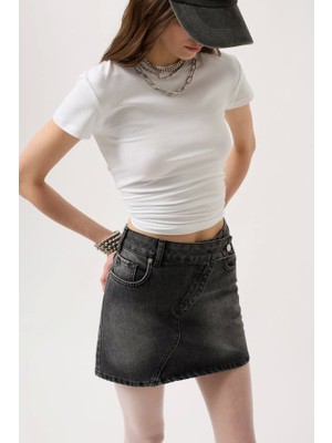 Fy Butik Asimetrik Kemer Denim Mini Etek