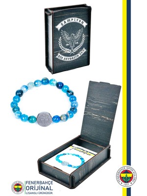 Fenerbahçe Orijinal Lisanslı Fb Mavi Akik Fasetli Doğaltaş Bileklik Hediyelik Ahşap Kutulu