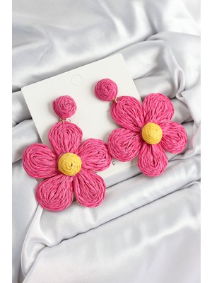 Pirinç Pembe Papatya Model Gold Renk Kadın Hasır Küpe - EBJ250711W36555