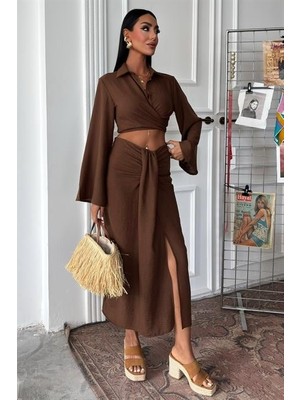 Barış Beauty Crop Gömlekli ve Eteği Büzgülü Tasarım Takım 10195