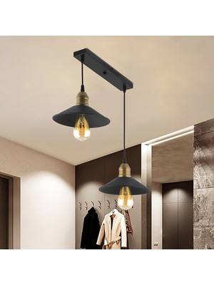 Apliqa Gönen 2li Siyah Sıralı Modern Retro Sarkıt Retro Salon Avize