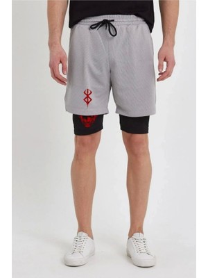 Fy Butik Unisex Baskılı Iç Cepli Sporcu Alt Taytlı Şort - Gri