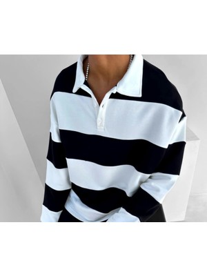 Fy Butik Unisex Üç Iplik Parçalı Yakalı Sweatshirt - Siyah