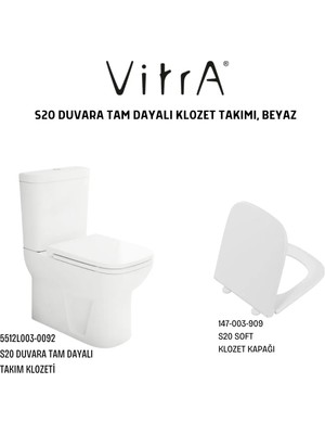 S20 Duvara Tam Dayalı Klozet 5512L003-0092, Vitra S20 Soft Klozet Kapağı 147-003-909