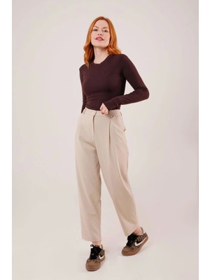 Fy Butik Kapama Cep Detaylı Krem Pantolon