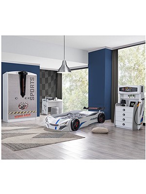 Sports Çocuk Odası, Merso Araba Dolap Masa Şifonyer - Beyaz