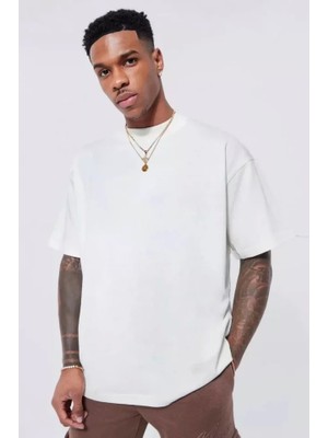 Unisex Basic Bisiklet Yaka Oversize T-Shirt - Beyaz