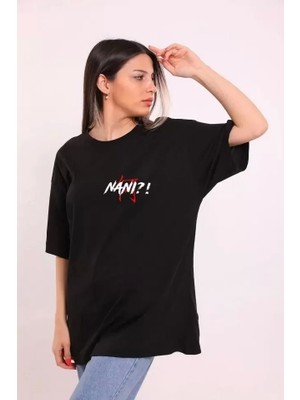 Fy Butik Unisex Bisiklet Yaka Baskılı Oversize T-Shirt - Siyah