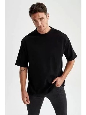 Unisex Basic Bisiklet Yaka Oversize T-Shirt - Siyah