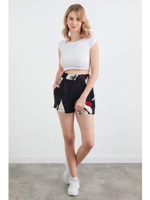 Basic Desenli Beli Lastikli Şort