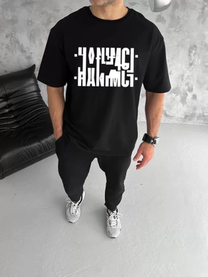 Fy Butik Unisex Bisiklet Yaka Katlanan Baskılı T-Shirt - Siyah
