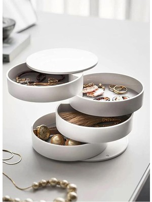 4 Katlı Silindir Takı Organizeri, Beyaz, Şık ve Kullanışlı Takı Kutusu