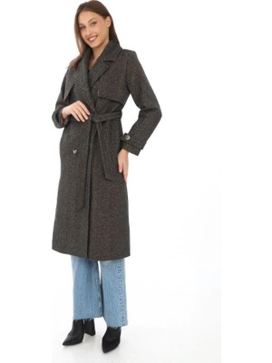 Balık Sırtı Kaşmir Uzun Kaşe Kaban - Kahverengi