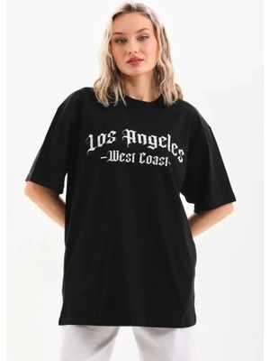 Unisex Baskılı Oversize T-Shirt - Siyah