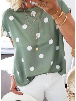 Arben Boutique Kadın Moskrep Kumaş Puantiyeli Bluz