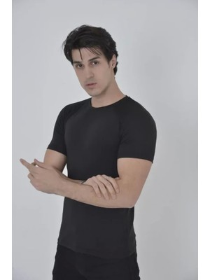 Fy Butik Erkek Omuz Fileli Slim Fit T-Shirt - Siyah