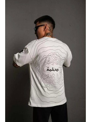 Fy Butik Erkek Bisiklet Yakalı Sırt Baskılı Oversize T-Shirt - Beyaz