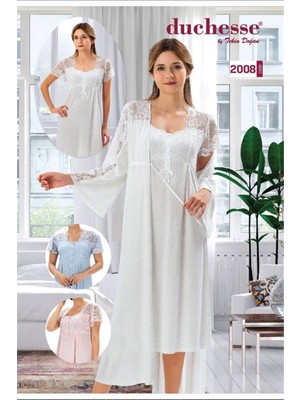 Duchesse 2008 Hamile Lohusa Sabahlıklı Gecelik Takım-Ekru
