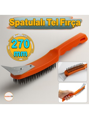 Spatulalı Çelik Tel Fırça 270 mm Metal Kazıma Temizleme Pas Sökücü Çelik Kıllı El Tipi Nalbur Fırça