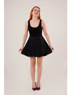 Fy Butik Kalın Askılı Balon Etek Siyah Mini Elbise